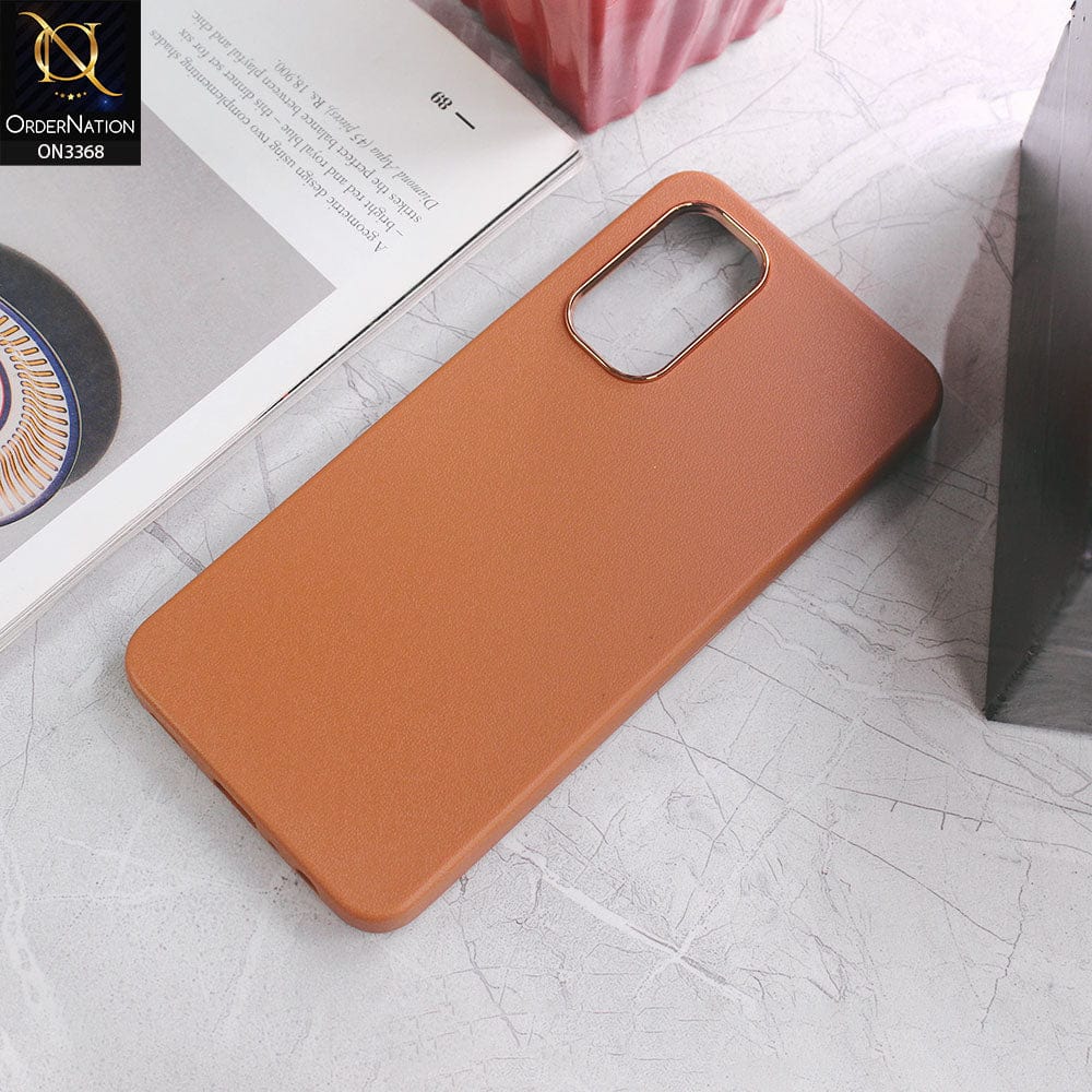 Samsung Galaxy A32 Cover - Brown - Electroplated Camera Ring leather Texture Soft Case