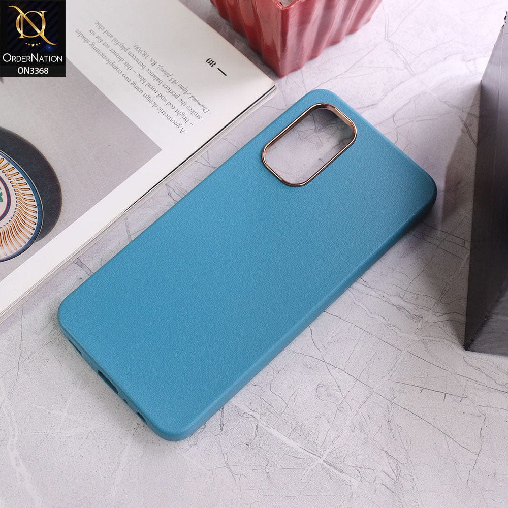 Samsung Galaxy A32 Cover - Light Blue - Electroplated Camera Ring leather Texture Soft Case