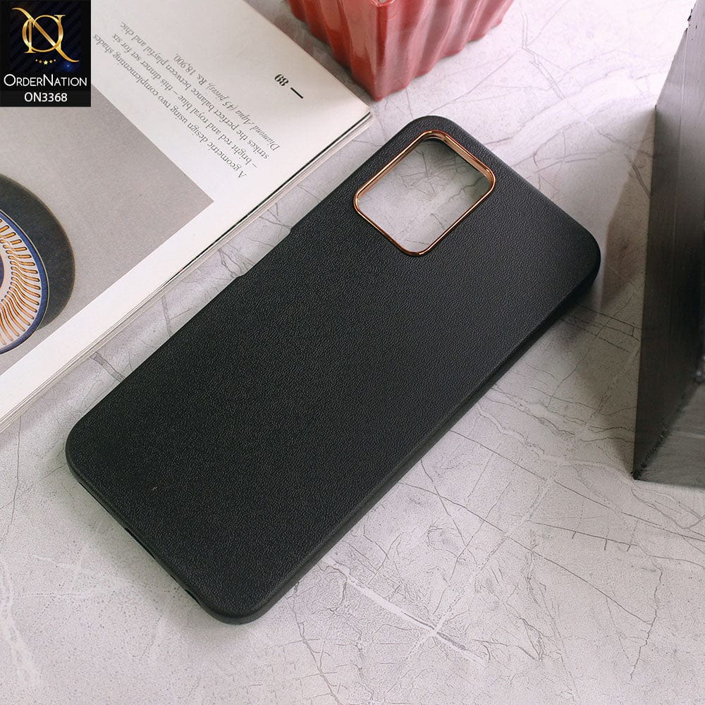 Vivo Y21s Cover - Black - Electroplated Camera Ring leather Texture Soft Case
