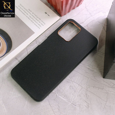 Vivo Y21s Cover - Black - Electroplated Camera Ring leather Texture Soft Case