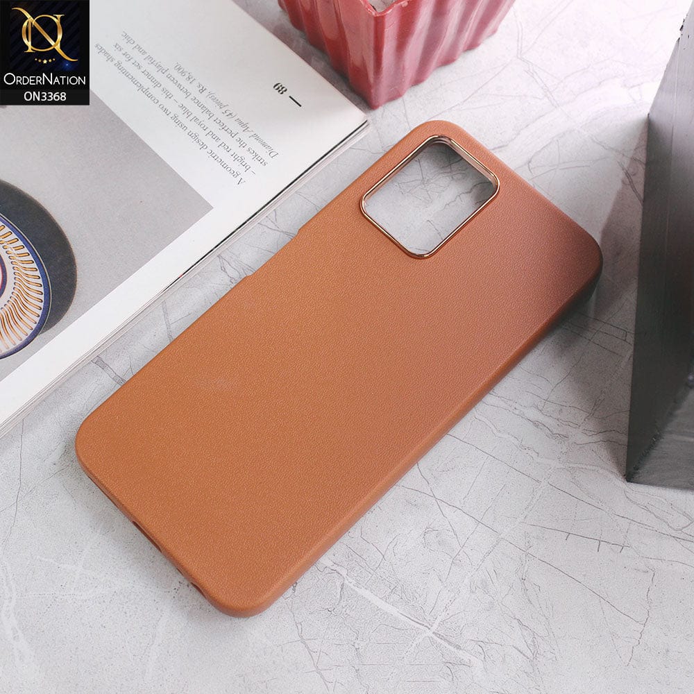 Vivo Y21s Cover - Brown - Electroplated Camera Ring leather Texture Soft Case