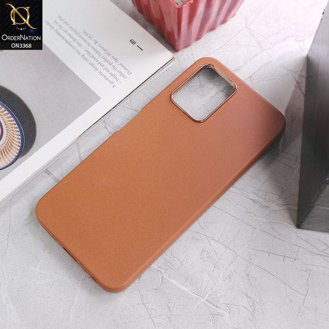 Vivo Y21 Cover - Brown - Electroplated Camera Ring leather Texture Soft Case