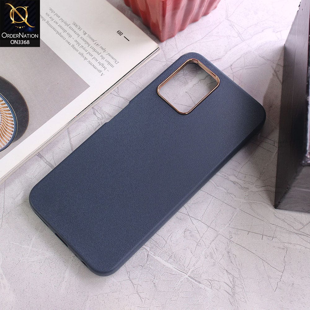 Vivo Y21s Cover -Dark Blue - Electroplated Camera Ring leather Texture Soft Case