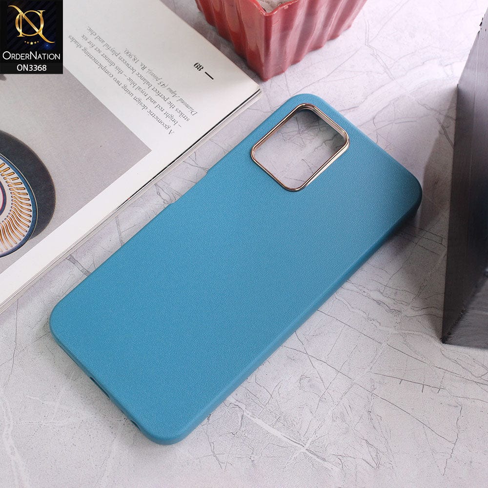 Vivo Y33s Cover - Light Blue - Electroplated Camera Ring leather Texture Soft Case