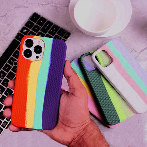 iPhone 12 Cover - Orange - Rainbow Series Ziggy Line Pattern Soft Silicone Case