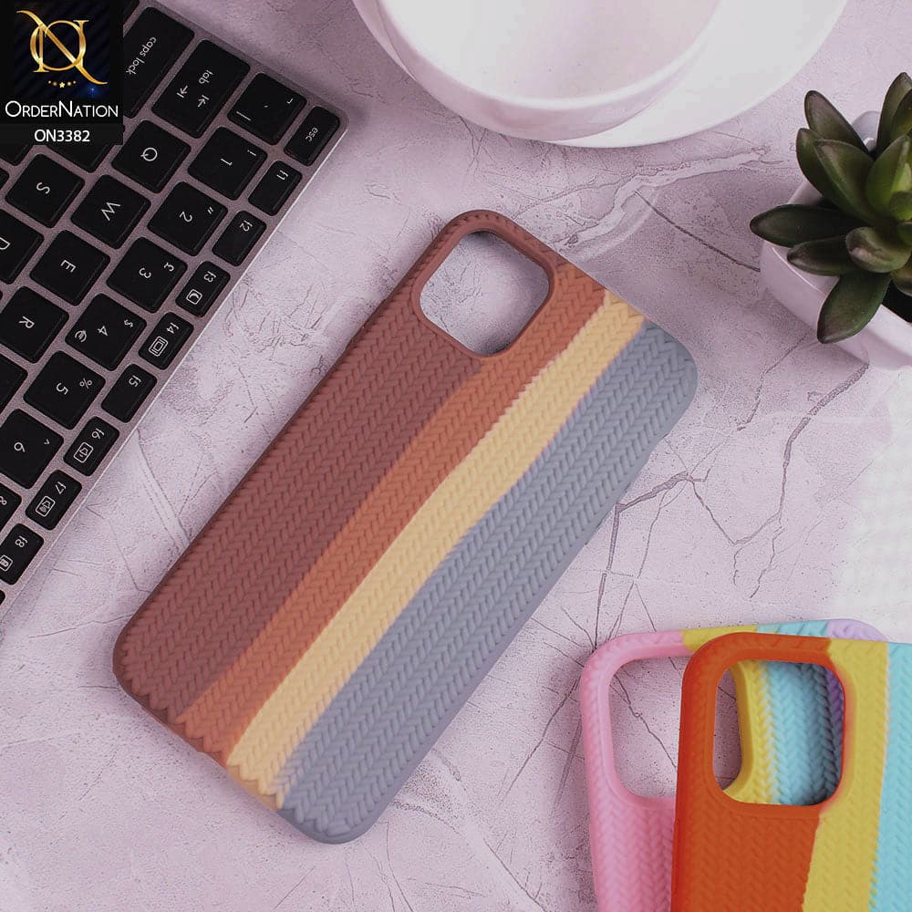 iPhone 13 Cover - Brown - Rainbow Series Ziggy Line Pattern Soft Silicone Case