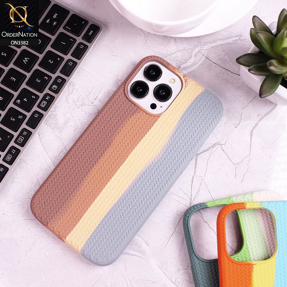 iPhone 13 Pro Max Cover - Brown - Rainbow Series Ziggy Line Pattern Soft Silicone Case
