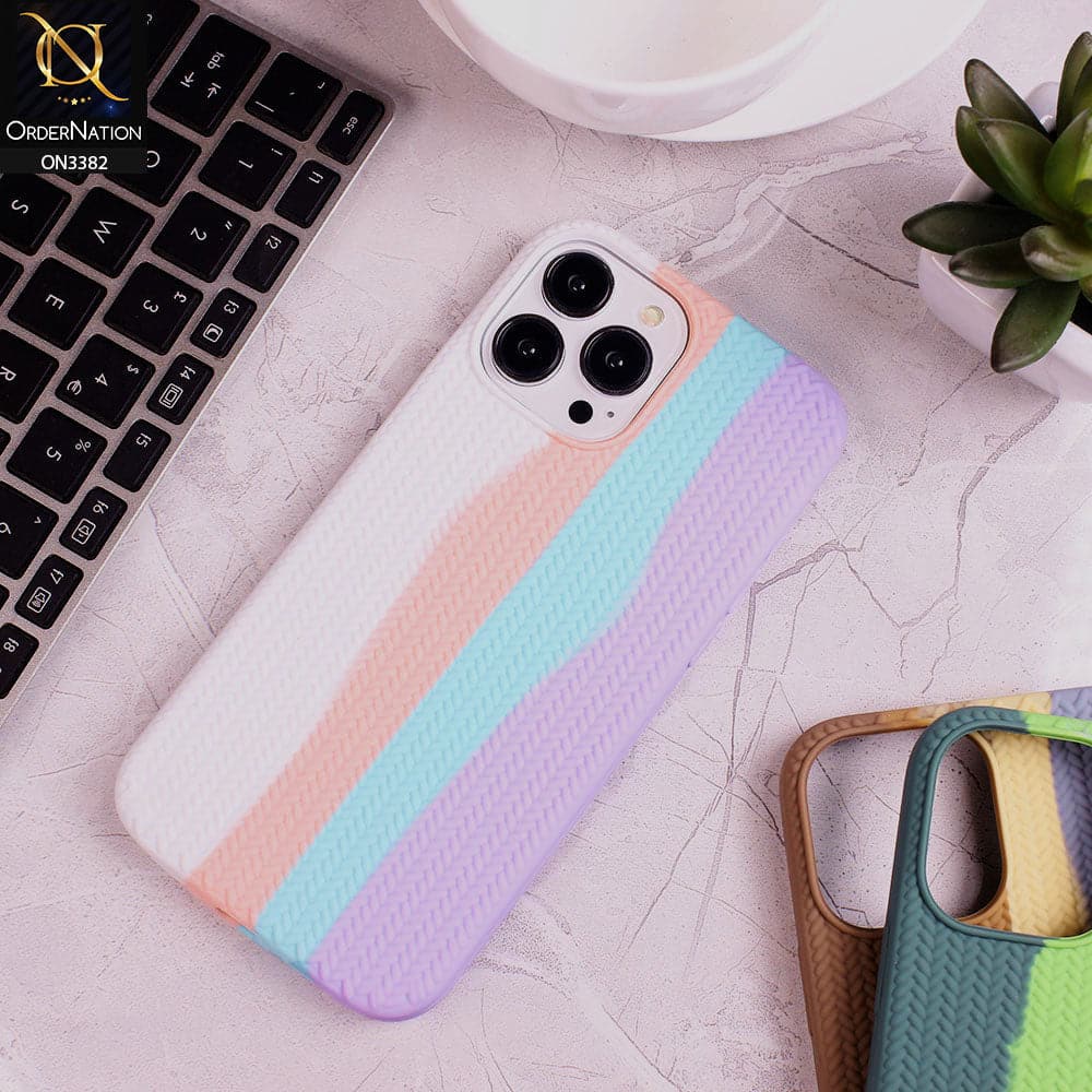 iPhone 13 Pro Cover - White - Rainbow Series Ziggy Line Pattern Soft Silicone Case