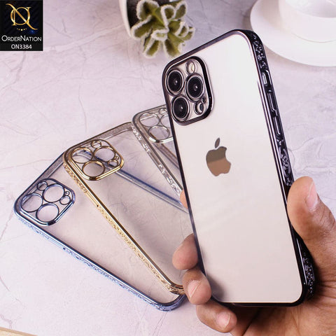 iPhone 12 Pro Max Cover - Golden - New Electroplated Shiny Borders Soft TPU Camera Protection Clear Case