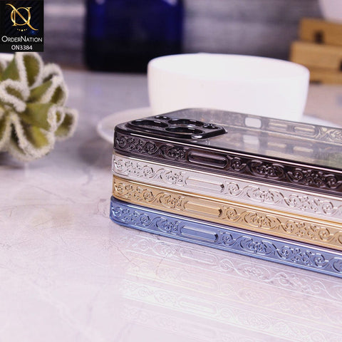 Samsung Galaxy A12 Cover - Silver - New Electroplated Shiny Borders Soft TPU Camera Protection Clear Case
