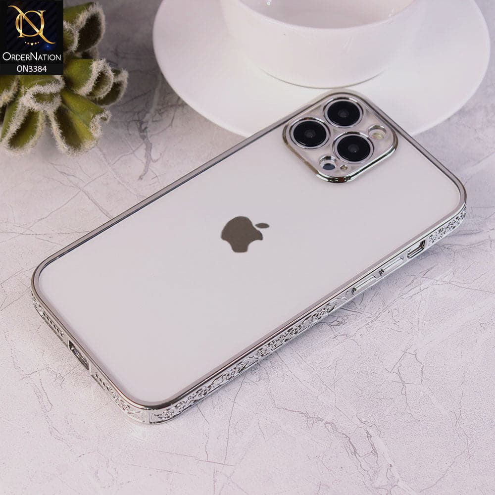 iPhone 12 Pro Max Cover - Silver - New Electroplated Shiny Borders Soft TPU Camera Protection Clear Case