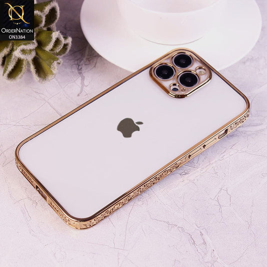 iPhone 13 Pro Cover - Golden - New Electroplated Shiny Borders Soft TPU Camera Protection Clear Case