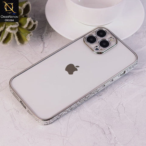 iPhone 13 Pro Max Cover - Silver - New Electroplated Shiny Borders Soft TPU Camera Protection Clear Case