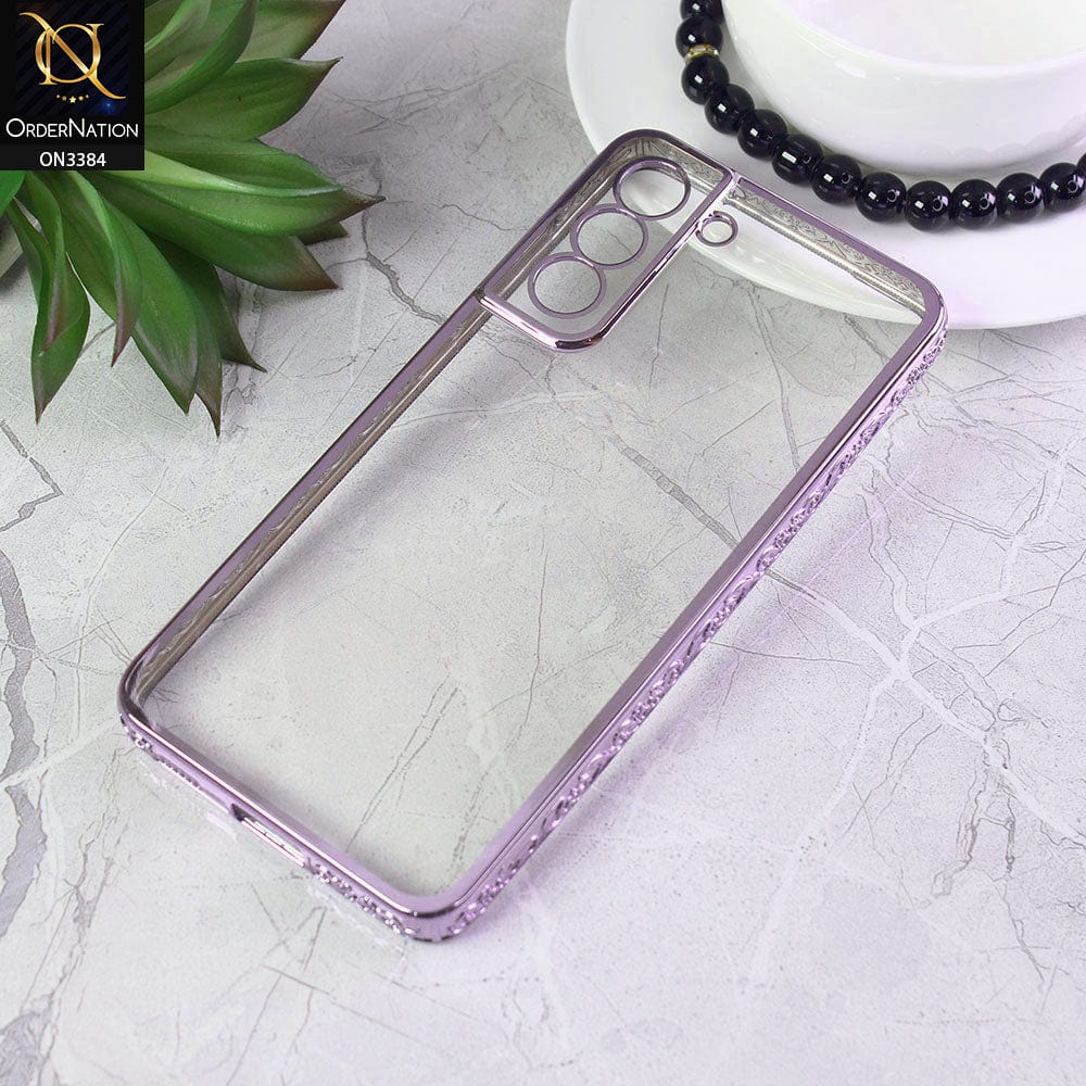 Samsung Galaxy S21 FE 5G Cover - Purple - New Electroplated Shiny Borders Soft TPU Camera Protection Clear Case