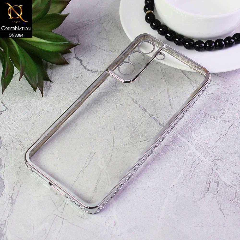 Samsung Galaxy S21 FE 5G Cover - Silver - New Electroplated Shiny Borders Soft TPU Camera Protection Clear Case