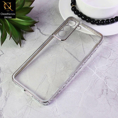 Samsung Galaxy S21 FE 5G Cover - Silver - New Electroplated Shiny Borders Soft TPU Camera Protection Clear Case