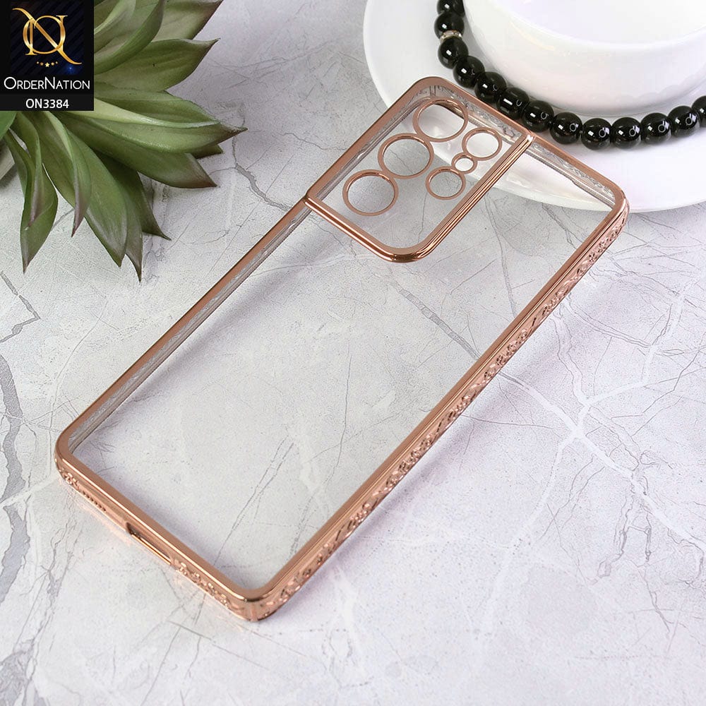 Samsung Galaxy S21 Ultra 5G Cover - Golden - New Electroplated Shiny Borders Soft TPU Camera Protection Clear Case