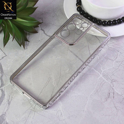 Samsung Galaxy S21 Ultra 5G Cover - Silver - New Electroplated Shiny Borders Soft TPU Camera Protection Clear Case