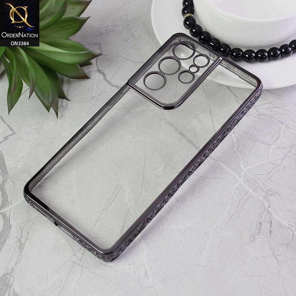 Samsung Galaxy S22 Ultra 5G Cover - Black - New Electroplated Shiny Borders Soft TPU Camera Protection Clear Case