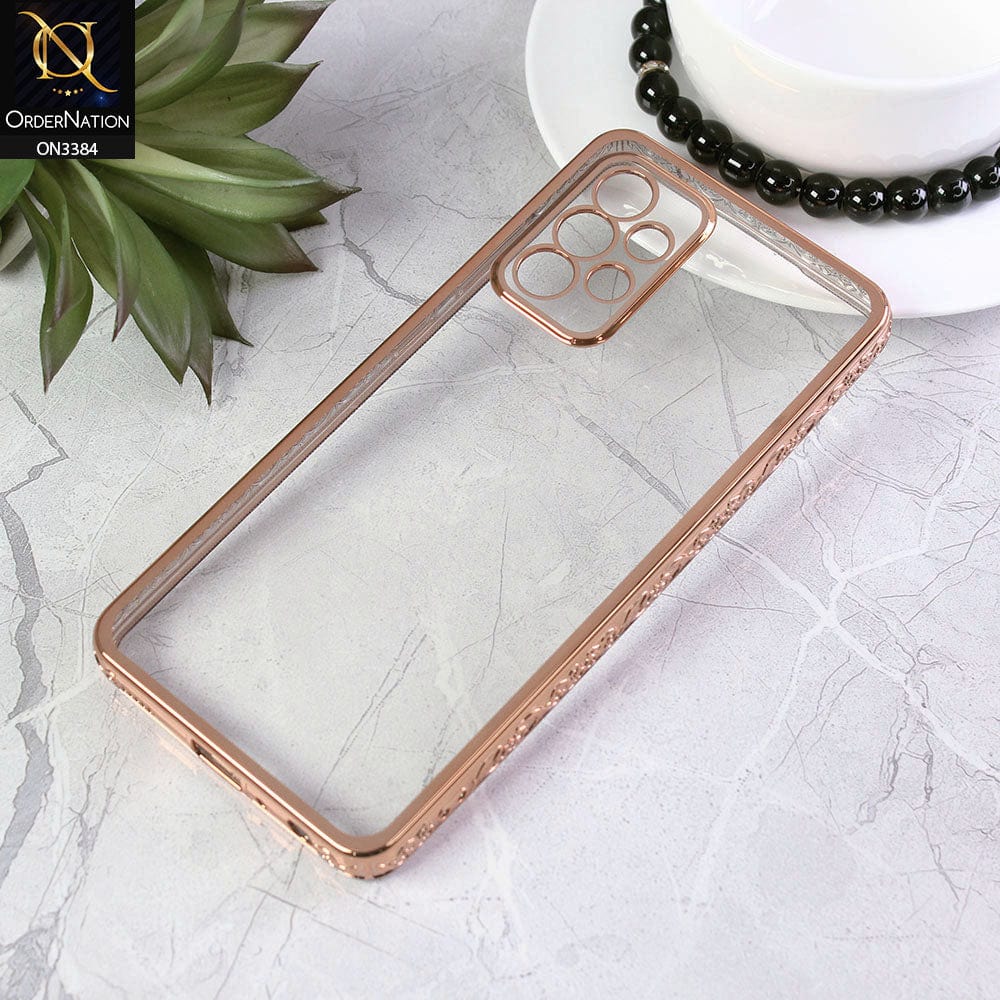 Samsung Galaxy A52 Cover - Golden - New Electroplated Shiny Borders Soft TPU Camera Protection Clear Case