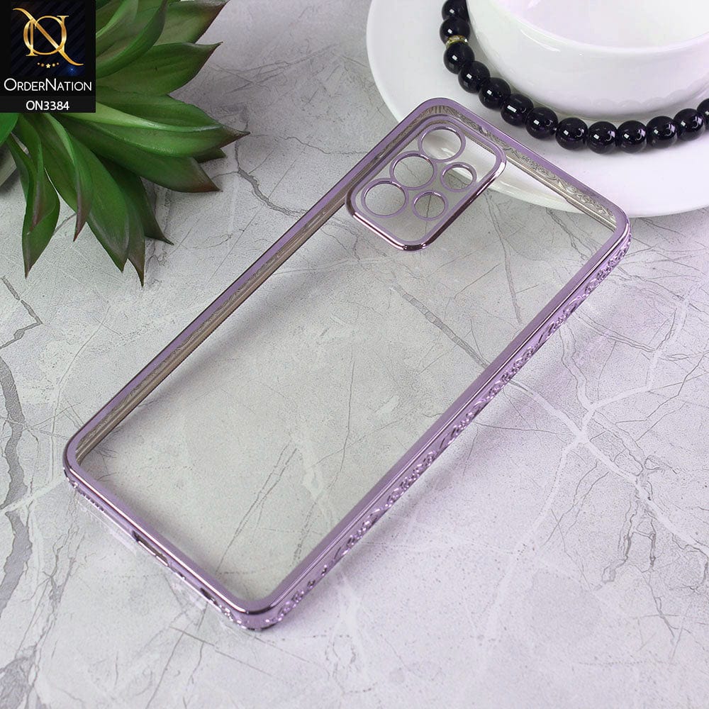 Samsung Galaxy A52 Cover - Purple - New Electroplated Shiny Borders Soft TPU Camera Protection Clear Case