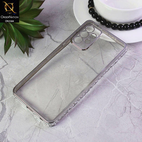 Samsung Galaxy A52 Cover - Silver - New Electroplated Shiny Borders Soft TPU Camera Protection Clear Case