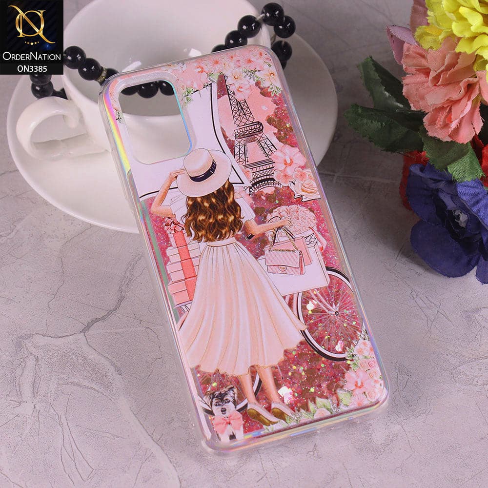 Samsung Galaxy M02s Cover - Design3 - Trendy Heart Shape Moving Liquid Glitter Shine Soft Borders Case