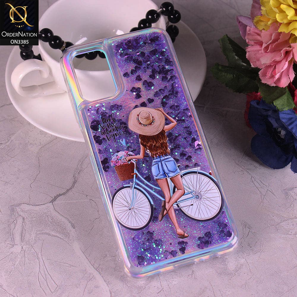 Samsung Galaxy A02s Cover - Design4 - Trendy Heart Shape Moving Liquid Glitter Shine Soft Borders Case