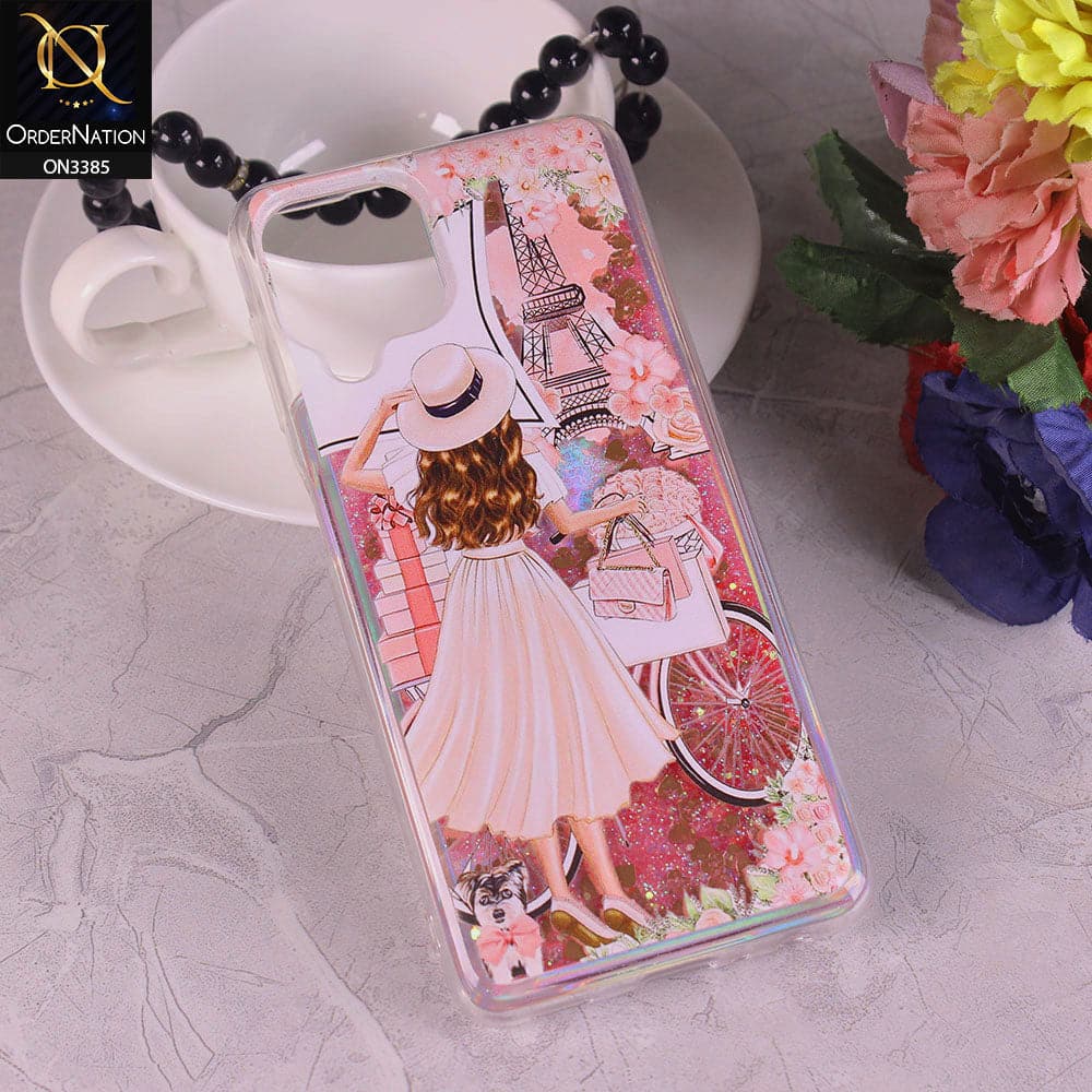 Samsung Galaxy M32 Cover - Design3 - Trendy Heart Shape Moving Liquid Glitter Shine Soft Borders Case