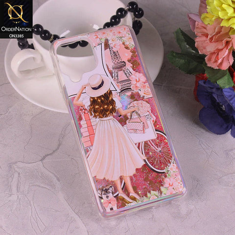 Samsung Galaxy M32 Cover - Design3 - Trendy Heart Shape Moving Liquid Glitter Shine Soft Borders Case