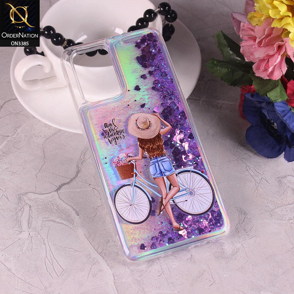 Oppo A74 Cover - Design4 - Trendy Heart Shape Moving Liquid Glitter Shine Soft Borders Case