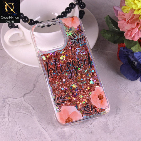 iPhone 12 Pro Max Cover - Design5 - Trendy Heart Shape Moving Liquid Glitter Shine Soft Borders Case