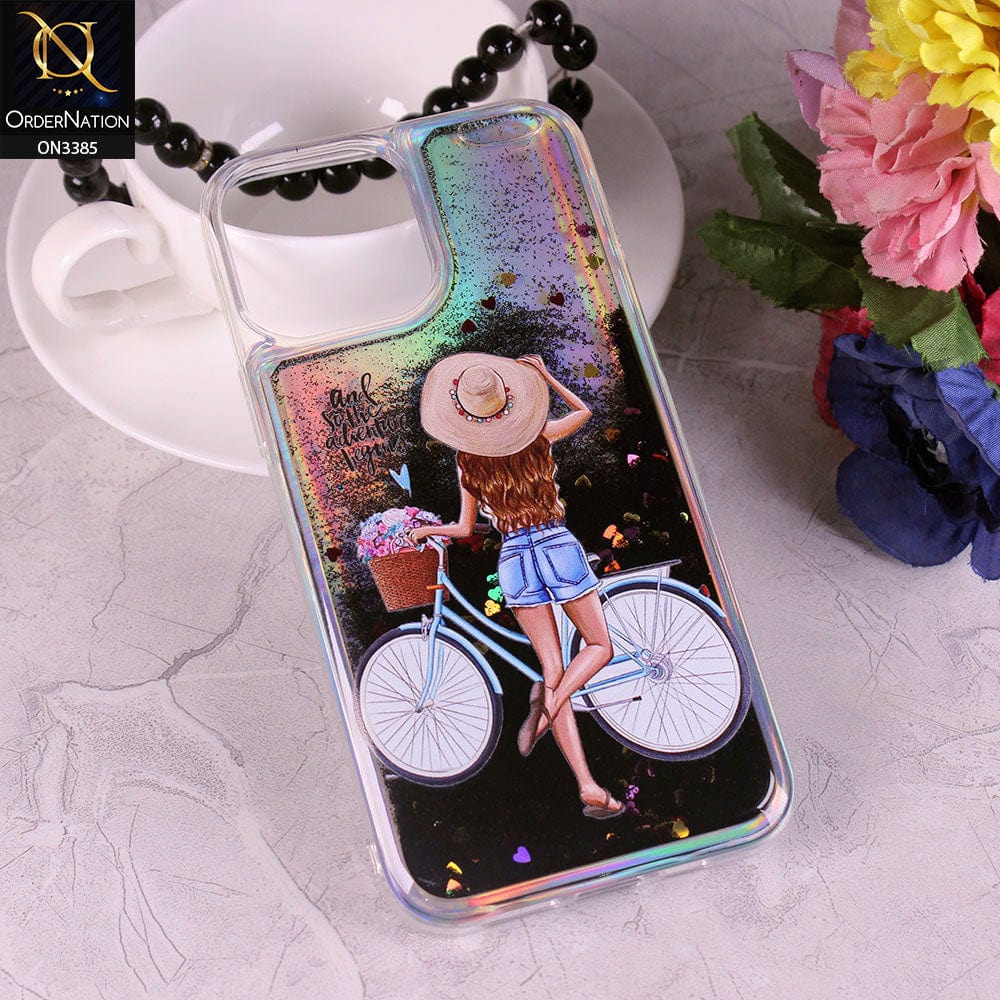 iPhone 13 Pro Max Cover - Design7 - Trendy Heart Shape Moving Liquid Glitter Shine Soft Borders Case