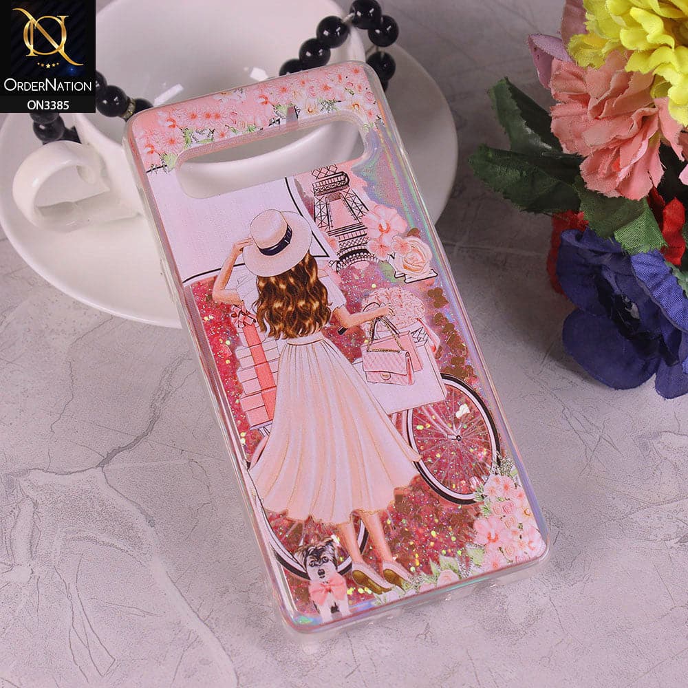Samsung Galaxy S10 5G Cover - Design3 - Trendy Heart Shape Moving Liquid Glitter Shine Soft Borders Case