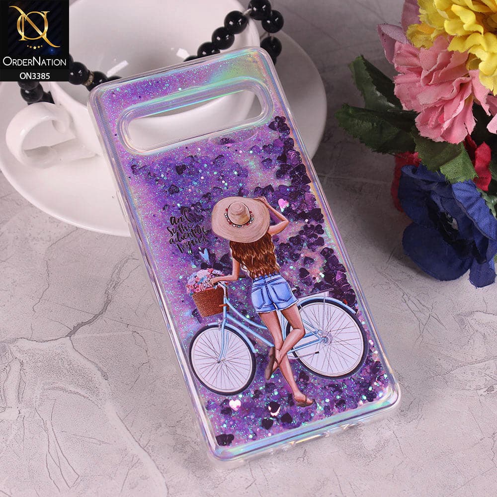 Samsung Galaxy S10 5G Cover - Design4 - Trendy Heart Shape Moving Liquid Glitter Shine Soft Borders Case