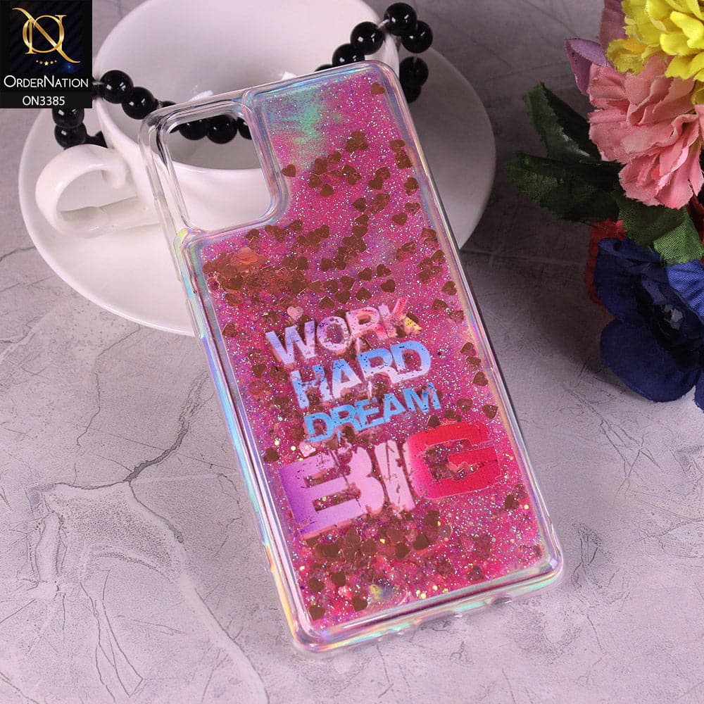 Samsung Galaxy A51 Cover - Design2 - Trendy Heart Shape Moving Liquid Glitter Shine Soft Borders Case