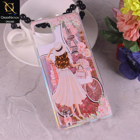 Samsung Galaxy A51 Cover - Design3 - Trendy Heart Shape Moving Liquid Glitter Shine Soft Borders Case