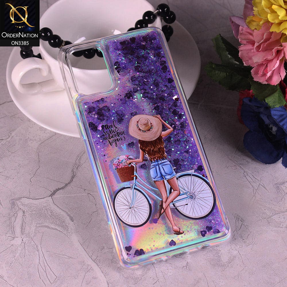 Samsung Galaxy A71 Cover - Design4 - Trendy Heart Shape Moving Liquid Glitter Shine Soft Borders Case