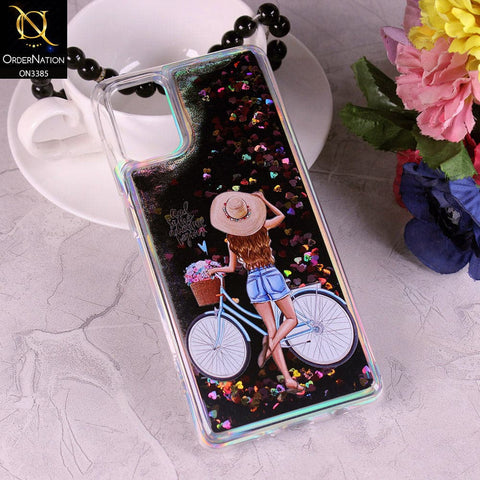 Samsung Galaxy A71 Cover - Design7 - Trendy Heart Shape Moving Liquid Glitter Shine Soft Borders Case