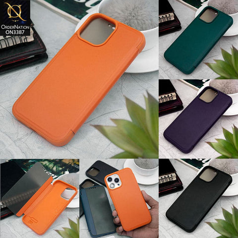 iPhone 13 Cover - Purple - New Hhumanized Semi Transparent Half Pc Window Soft Leather Flip Case