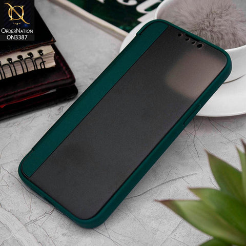 iPhone 13 Pro Max Cover - Green - New Hhumanized Semi Transparent Half Pc Window Soft Leather Flip Case