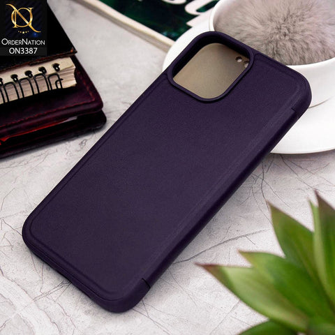 iPhone 13 Pro Max Cover - Purple - New Hhumanized Semi Transparent Half Pc Window Soft Leather Flip Case