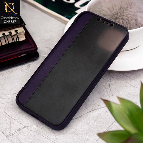 iPhone 13 Cover - Purple - New Hhumanized Semi Transparent Half Pc Window Soft Leather Flip Case