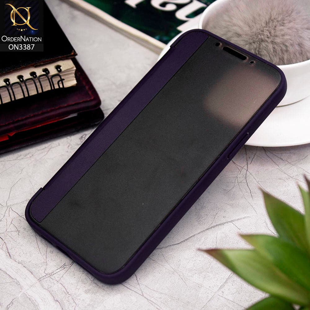 iPhone 13 Pro Max Cover - Purple - New Hhumanized Semi Transparent Half Pc Window Soft Leather Flip Case