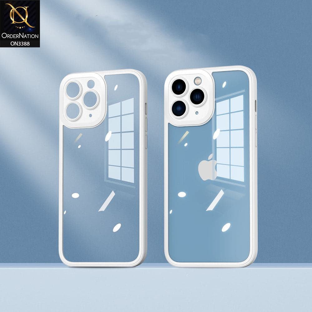iPhone 11 Pro Max Cover - White - Flat Series PC Transparent Back Shell Soft Color Borders Camera Protection Case