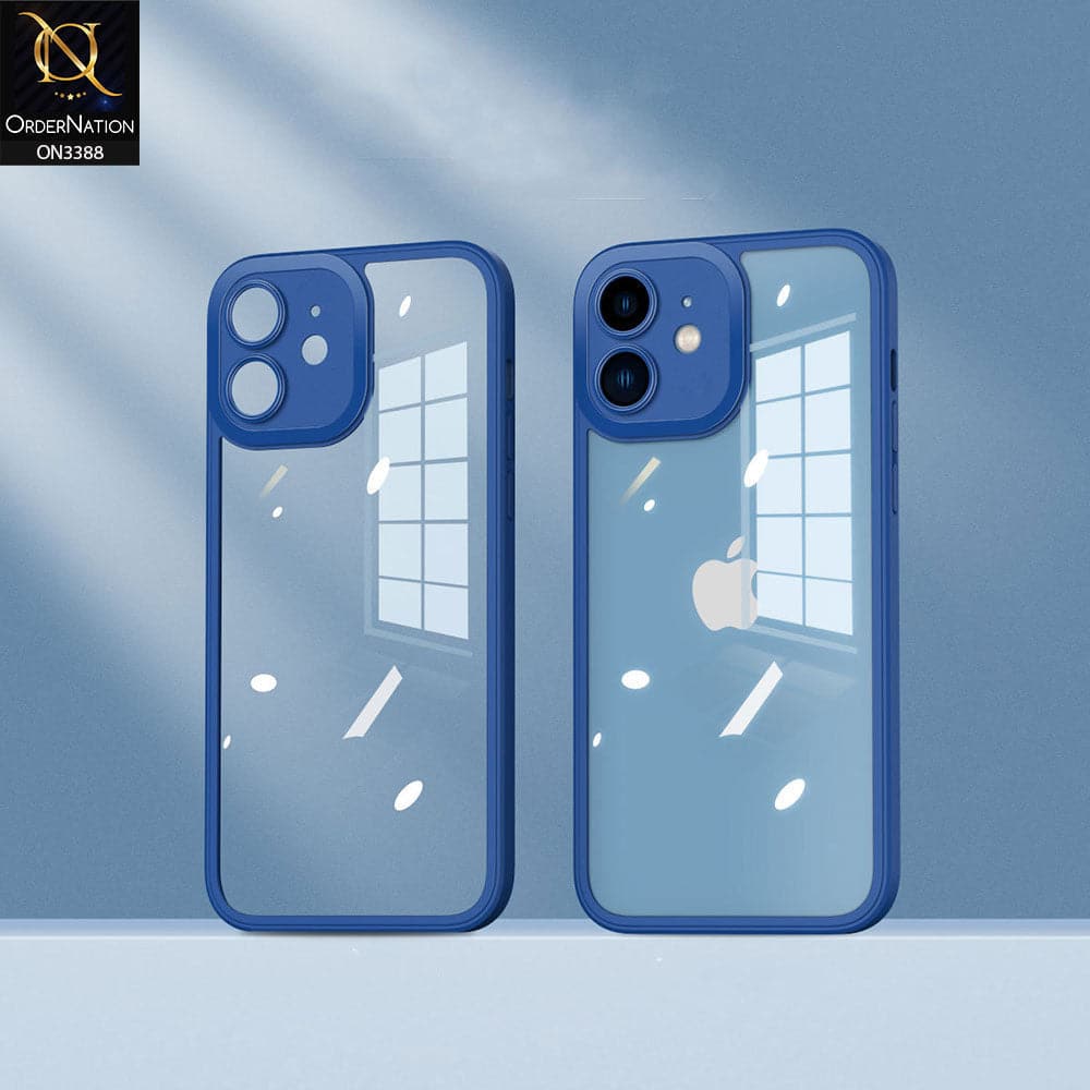 iPhone 12 Cover - Blue - Flat Series PC Transparent Back Shell Soft Color Borders Camera Protection Case