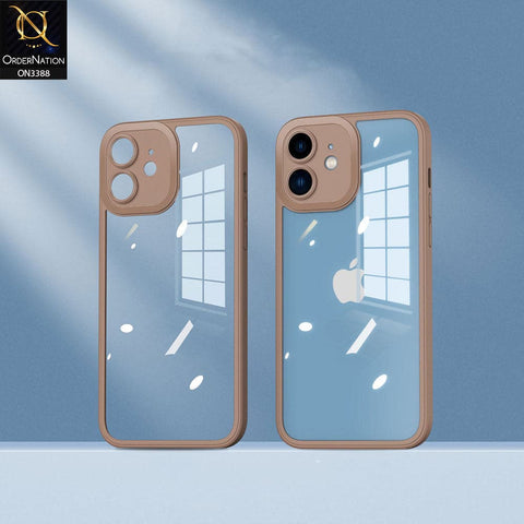 iPhone 12 Cover - Brown - Flat Series PC Transparent Back Shell Soft Color Borders Camera Protection Case
