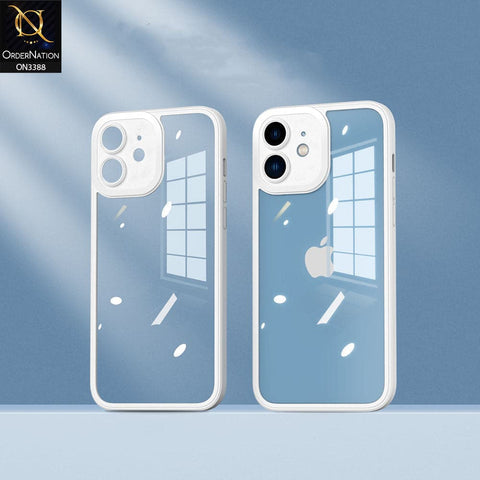 iPhone 12 Cover - White - Flat Series PC Transparent Back Shell Soft Color Borders Camera Protection Case