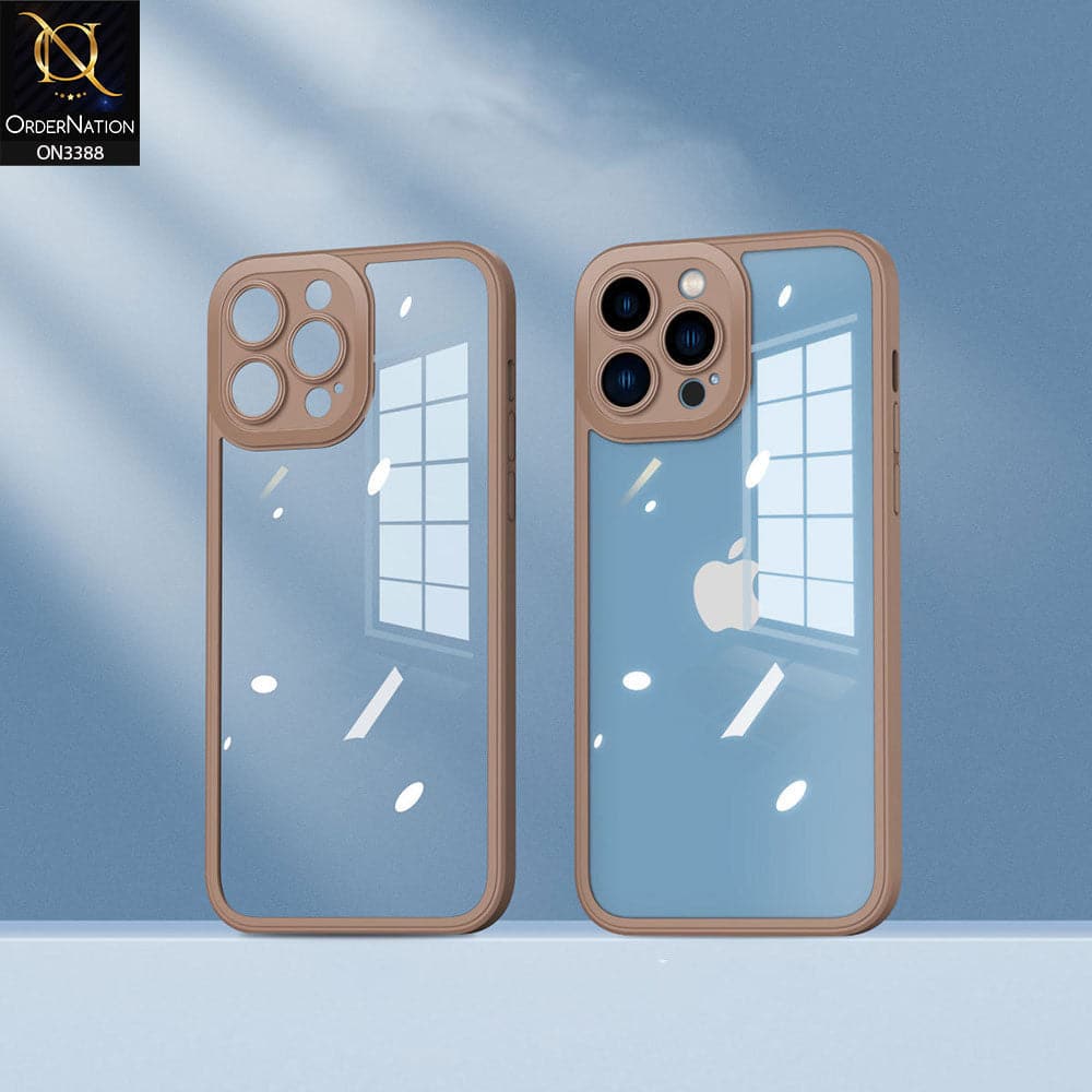 iPhone 12 Pro Max Cover - Brown - Flat Series PC Transparent Back Shell Soft Color Borders Camera Protection Case