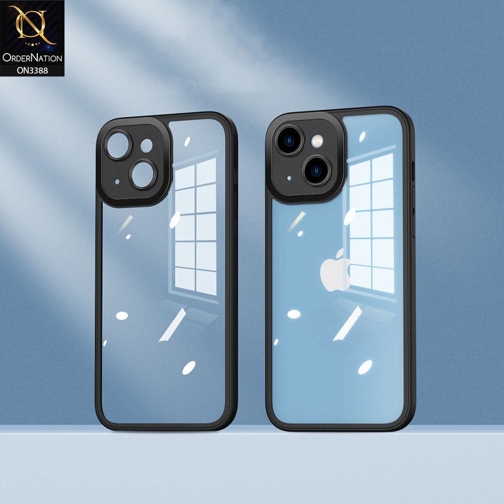 iPhone 13 Cover - Black - Flat Series PC Transparent Back Shell Soft Color Borders Camera Protection Case